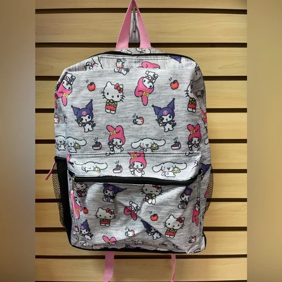 Nwt Hello Kitty Sanrio Pink & Grey Backpack Hello Kitty Backpack Pink Purple 16” Polka Dot Shiny School  main image 3